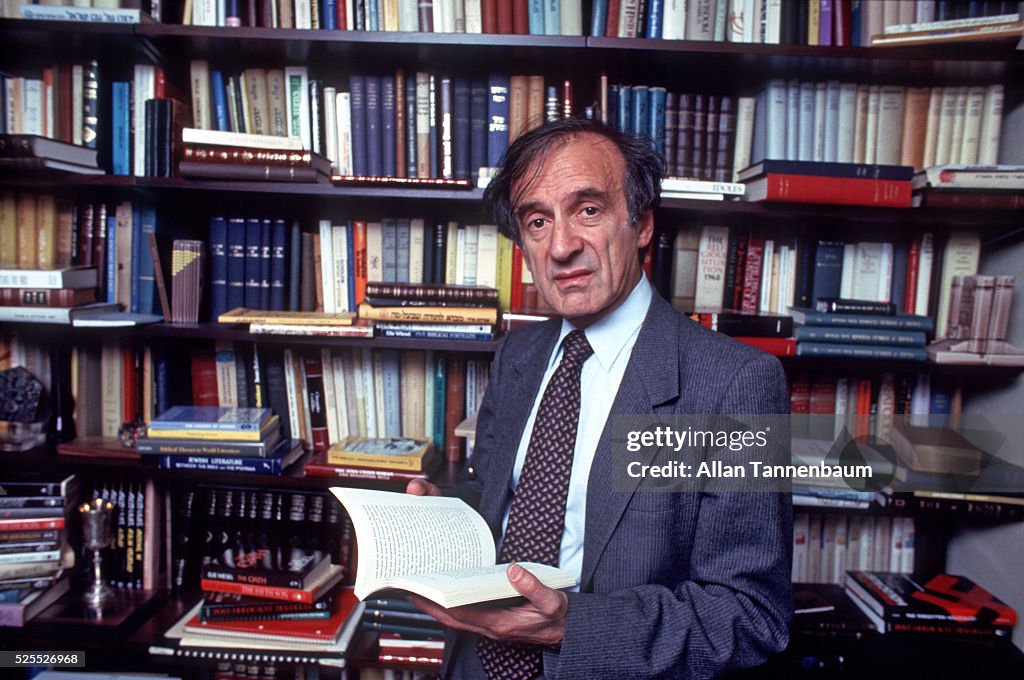 Nobel Prize winning author Eli Wiesel in his study