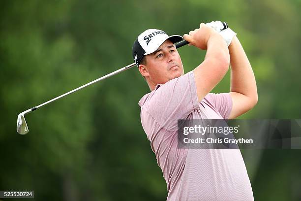 Michael Putnam tees off on the 17th hole during the first round of the Zurich Classic of New Orleans at TPC Louisiana on April 28, 2016 in Avondale,...