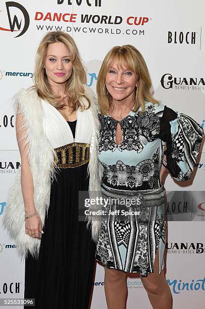 Kimberly Wyatt and Bonnie Lythgoe arrive at the launch of the 2016 annual BLOCH Dance World Cup on April 28, 2016 in London, England.