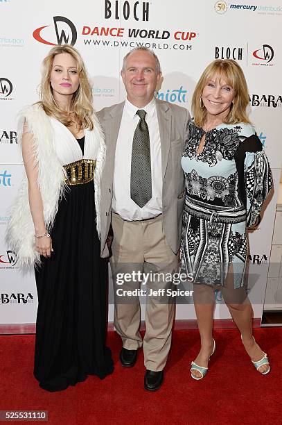 Kimberly Wyatt, John Grimshaw and Bonnie Lythgoe arrive at the launch of the 2016 annual BLOCH Dance World Cup on April 28, 2016 in London, England.