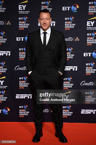 Footballer John Terry poses on the red carpet at the BT Sport Industry Awards 2016 at Battersea Evolution on April 28, 2016 in London, England. The...