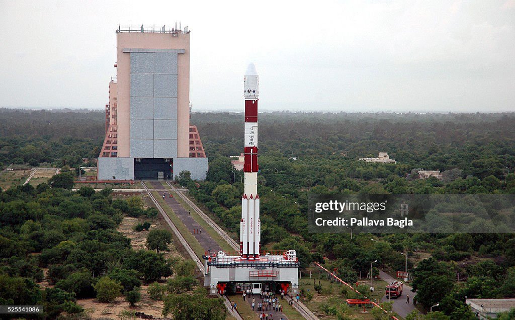 Tricolor Rockets India's Moon rocket, the Polar Satellite Launch Vehicle on its launch ...