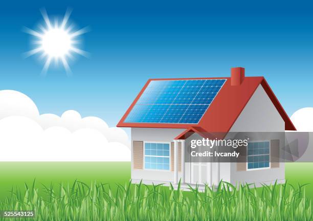ilustrações de stock, clip art, desenhos animados e ícones de casa solar - painel solar