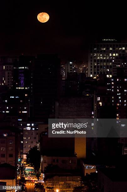 In its last day at this cycle, &quot;Super Moon&quot; shines over downtown S��o Paulo, Brasil. The phenomenon of the &quot;super moon&quot; occurs...