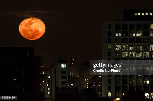 In its last day at this cycle, &quot;Super Moon&quot; shines over downtown S��o Paulo, Brasil. The phenomenon of the &quot;super moon&quot; occurs...