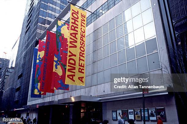 Andy Warhol Retrospective at the Museum of Modern Art - Facade with banners, New York, New York, February 1, 1989.