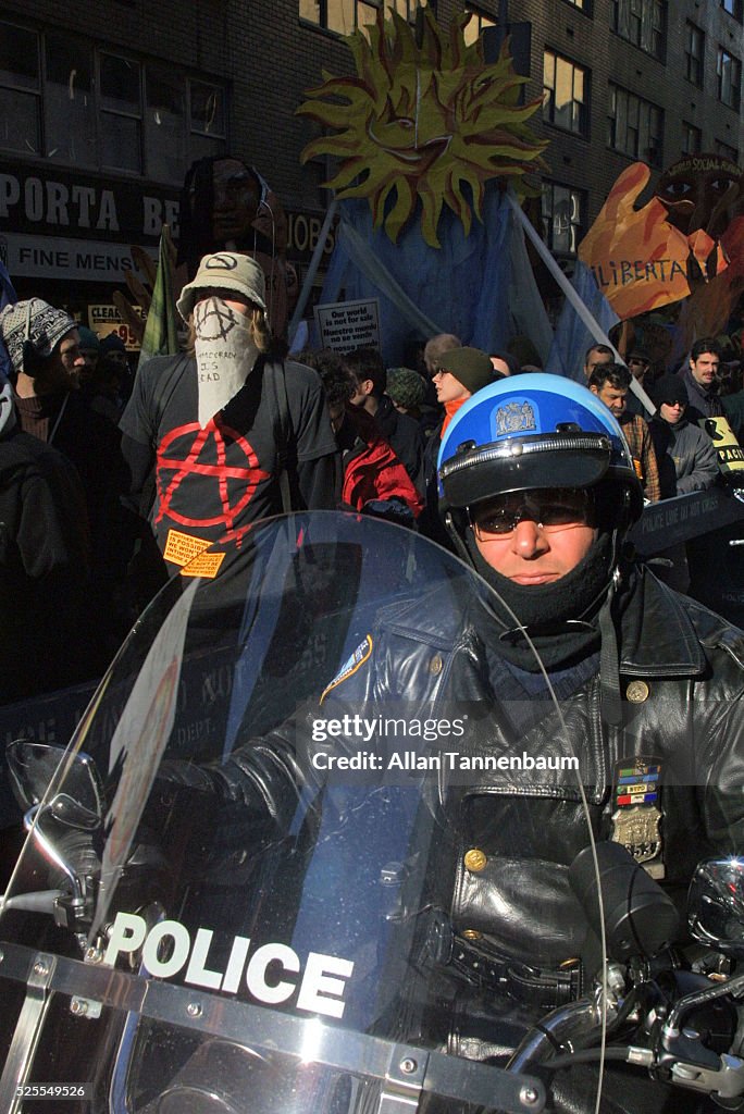 NYPD motorcycle cops hem in WEF demonstrators