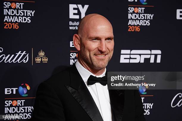 Lawrence Dallaglio poses on the red carpet at the BT Sport Industry Awards 2016 at Battersea Evolution on April 28, 2016 in London, England. The BT...
