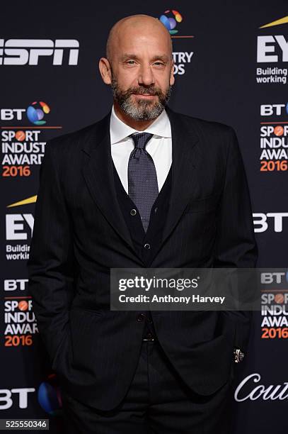 Former Gianluca Vialli poses on the red carpet at the BT Sport Industry Awards 2016 at Battersea Evolution on April 28, 2016 in London, England. The...