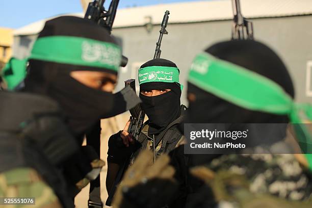 Palestinians supporter of the Islamist movement Hamas during an anti-Israel rally in Gaza City on April 28, 2016.