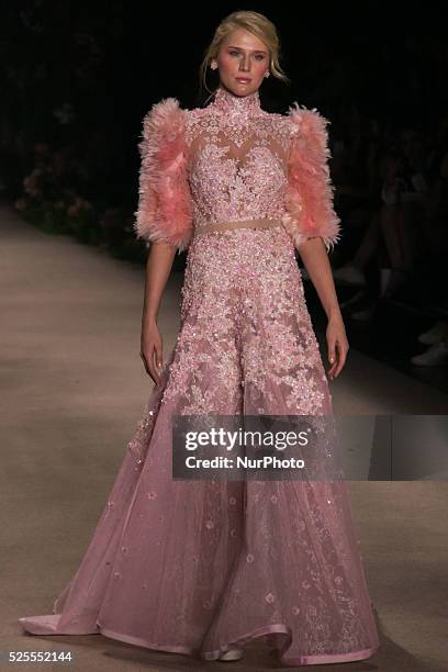 Model walks the runway during the Samuel Cirnansck fashion show as part of Sao Paulo Fashion Week - winter 2016 on October 21, 2015 in Sao Paulo,...