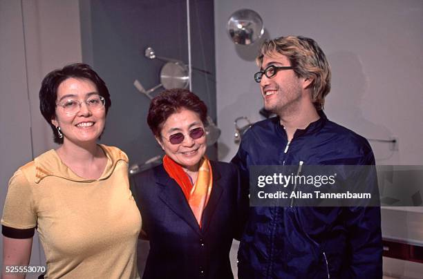 Kyoko Cox, Yoko Ono, and Sean Lennon at an opening of Yoko's art exhibit, New York, New York, April 24, 1999.