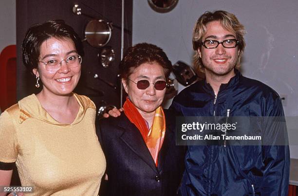 Kyoko Cox, Yoko Ono, and Sean Lennon at an opening of Yoko's art exhibit, New York, New York, April 24, 1999.