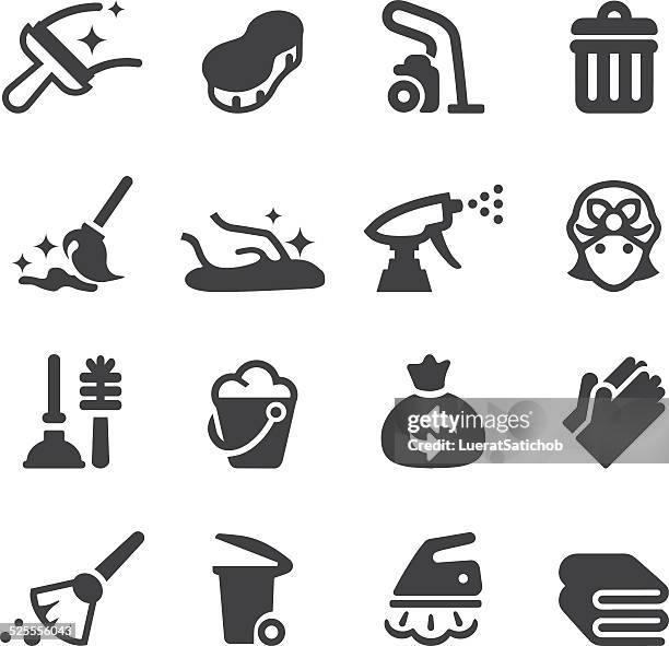 stockillustraties, clipart, cartoons en iconen met cleaning silhouette icons | eps10 - vuilnisman