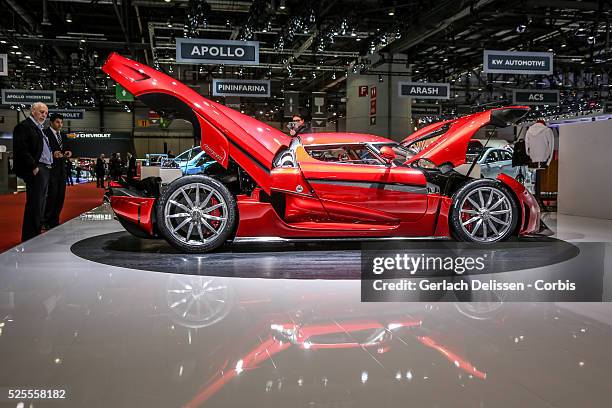 The Koenigsegg Regera on display at the 86th Geneva International Motorshow at Palexpo in Switzerland, March 2, 2016.