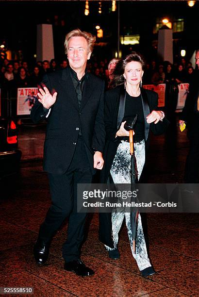 Arrival of actor Alan Rickman with his girlfriend Rima Horton.