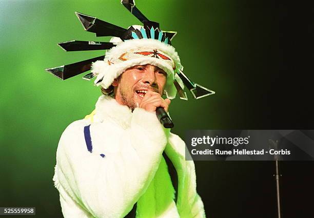Jay Kay of Jamiroquai on stage at the Ministry of Sound dance festival in Knebworth.