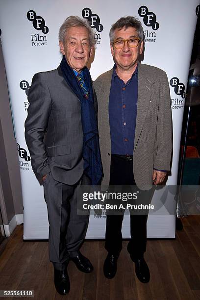 Sir Ian McKellan and Richard Loncraine pose for photographs ahead of a screening of Richard III as part of BFI presents: Shakespeare on film at BFI...