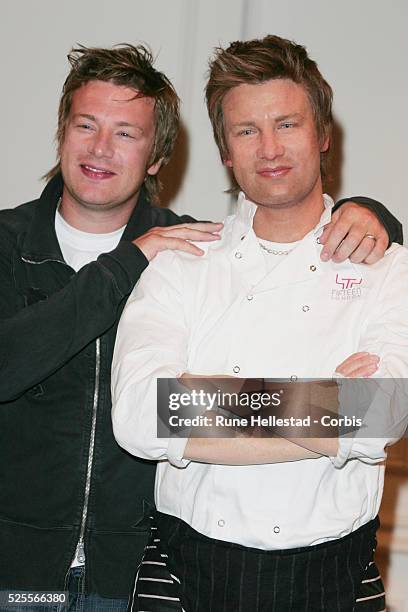 Jamie Oliver attends the unveiling of his waxwork at Madame Tussauds, London.