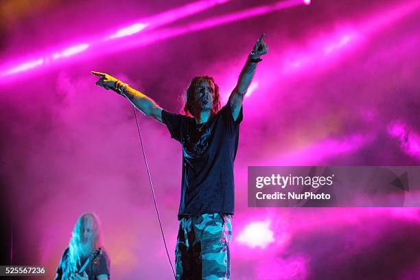 Lamb Of God Vocalist Randy Blythe performs during Hammersonic 2015, in Jakarta, Indonesia, on March 9, 2015. American groove metal band from...