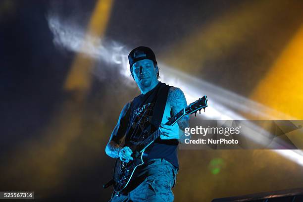 Lamb Of God guitarist Willie Adler performs during Hammersonic 2015, in Jakarta, Indonesia, on March 9, 2015. American groove metal band from...