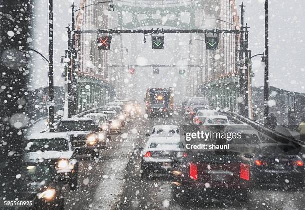 rush hour blizzard - halifax bridge stock pictures, royalty-free photos & images