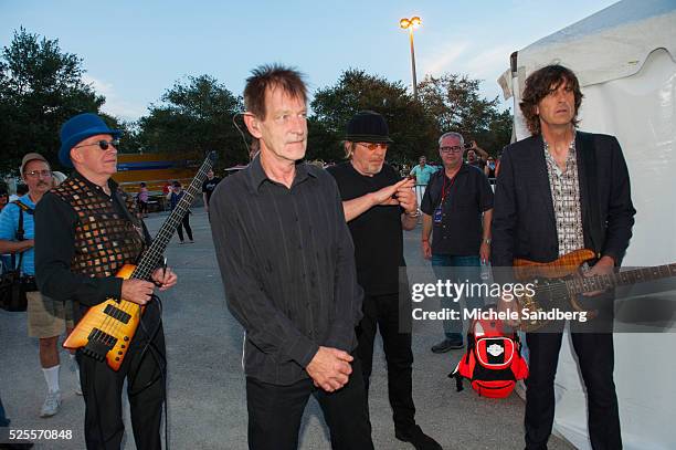 July 4, 2015 Cy Cumin, Rupert Greenall, Dan K. Brown, Jamie West-Oram and Adam Woods of the band The Fixx backstage before their concert in Sunrise,...