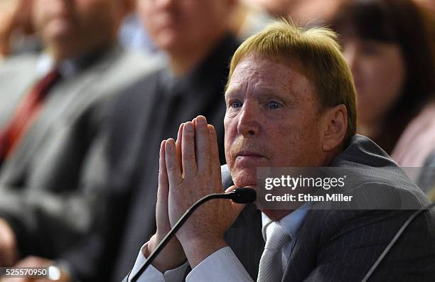 Oakland Raiders owner Mark Davis attends a Southern Nevada Tourism Infrastructure Committee meeting at UNLV on April 28, 2016 in Las Vegas, Nevada....