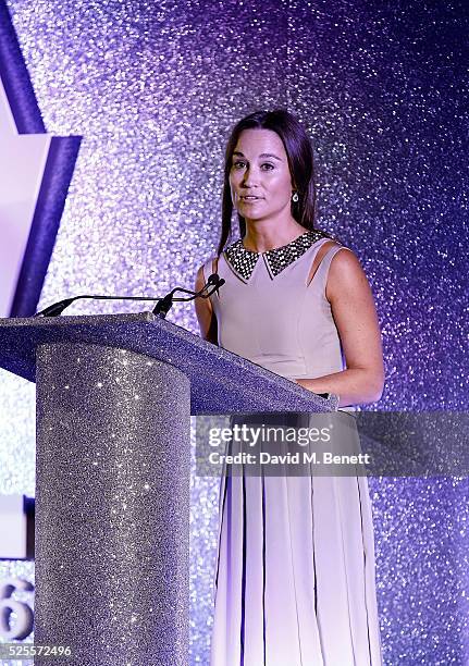 Pippa Middleton speaks on stage at the Disability Snowsport UK ParaSnowBall 2016 sponsored by Crystal Ski Holidays and Salomon, at The Hurlingham...