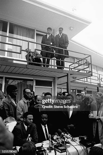 Press conference outside Lorraine Hotel where Dr. Martin Luther King, Jr. Was assassinated.