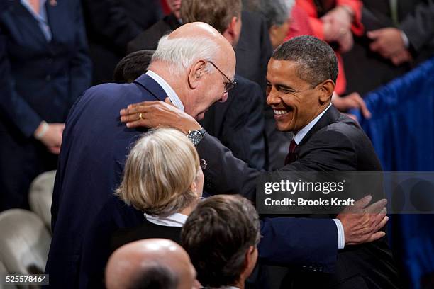 President Barack Obama greets Economic Advisory Board Chairman Paul Volcker after Obama signed the Dodd-Frank Wall Street Reform and Consumer...