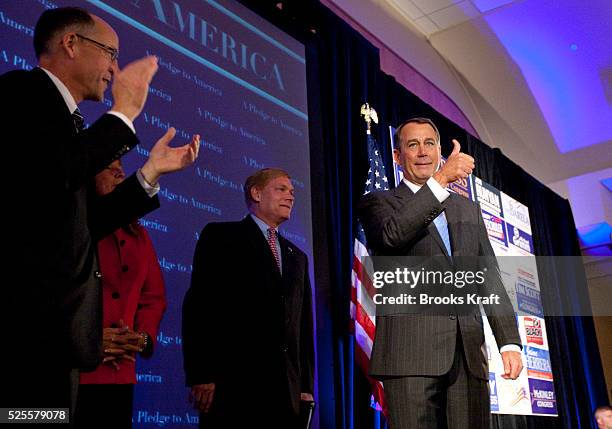 House Republican Leader John Boehner breaks into tears during his speech as he addresses supporters at a Republican election night results watch...