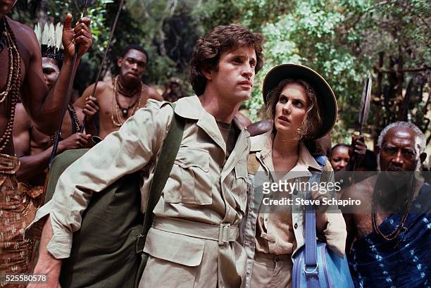 Ted Striker and Elaine arrive in Africa to work for the Peace Corps in a scene from the parody film Airplane!