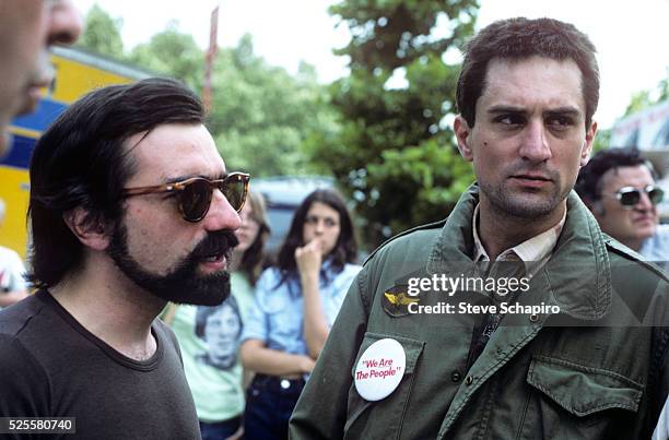 Martin Scorsese and Robert DeNiro on the set of Taxi Driver.