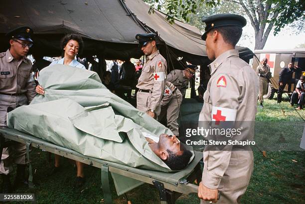 Red Cross hospital tent set up to treat protestors who fall ill during the Freedom March to Washington, Washington DC, August 28, 1963. More than...