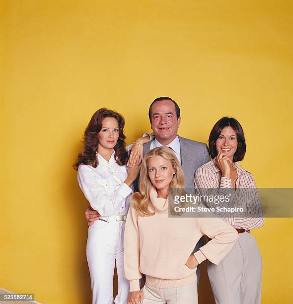 Kate Jackson, Cheryl Ladd, David Doyle and Jaclyn Smith in character for the TV series, Charlie's Angels.