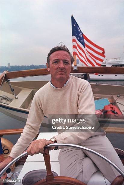 Writer William F. Buckley, Jr. On his yacht.