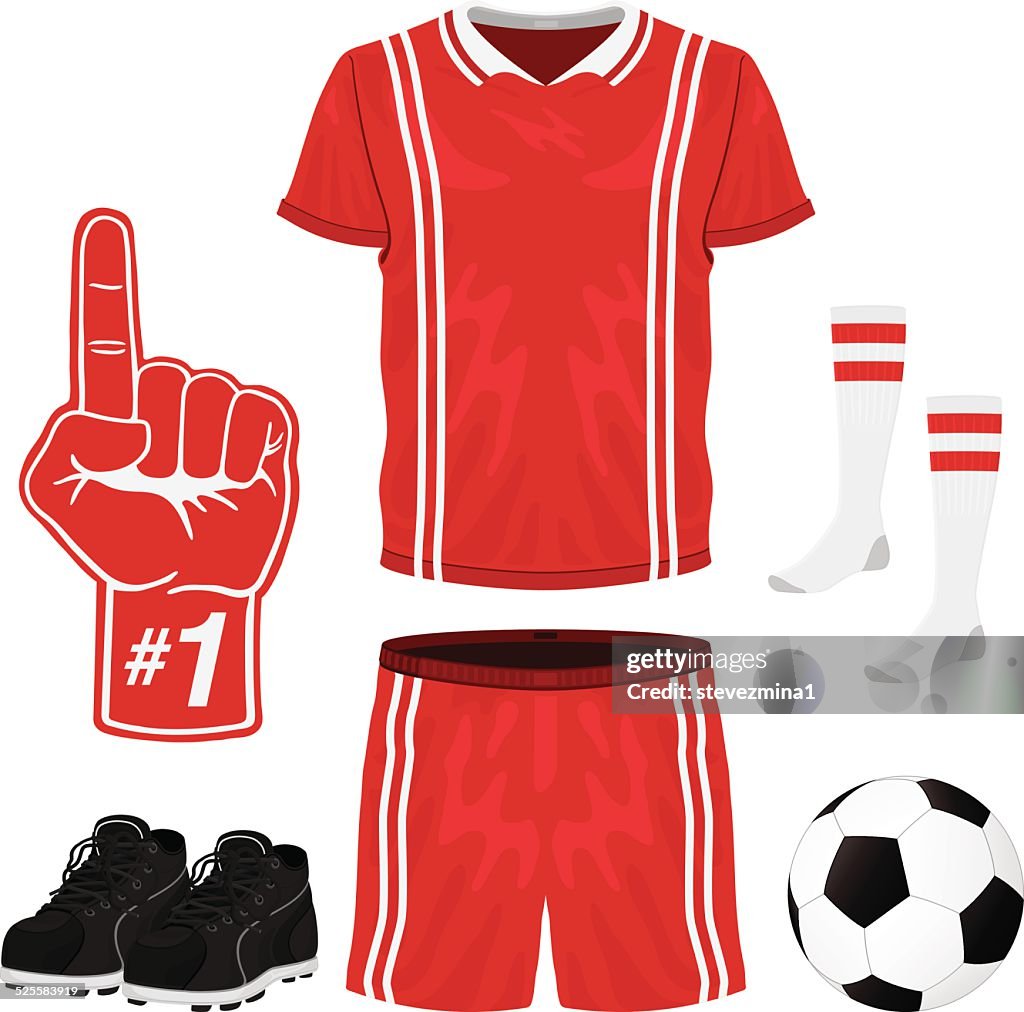 A Red White Soccer Uniform Top Shorts Socks Foam Hand High-Res Vector ...