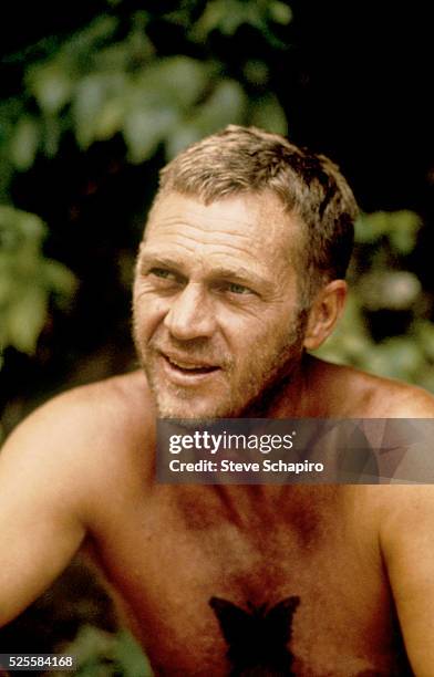 Actor Steve McQueen during shooting of the film Papillon, on location in Jamaica. The movie also starred Dustin Hoffman.