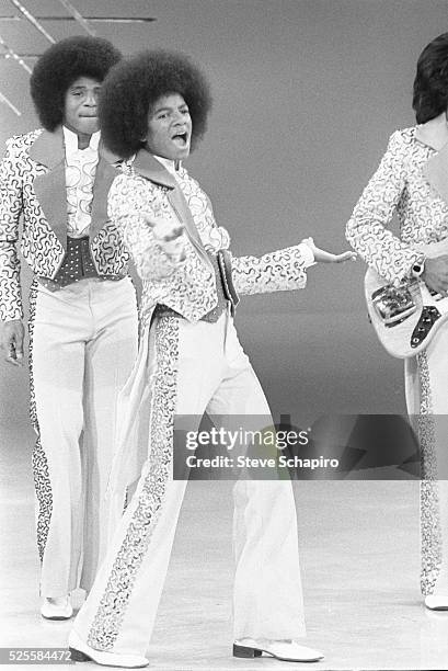 American singer-songwriter and dancer Michael Jackson performing with the Jackson Five on American variety show 'The Sonny & Cher Show,' circa 1976.