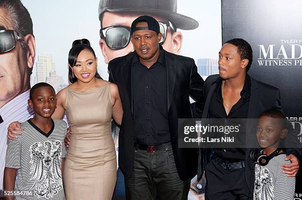 Cymphonique Miller, Percy Miller and Romeo Miller attend Tyler Perry's Madea's Witness Protection premiere at the AMC Loews Lincoln Square Cinema in...