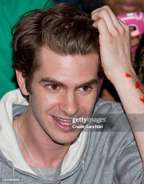 Andrew Garfield of The Amazing Spider-man takes part in the Be Amazing, Stand Up and Volunteer initiative at the Farragut House in Brooklyn. �� LAN