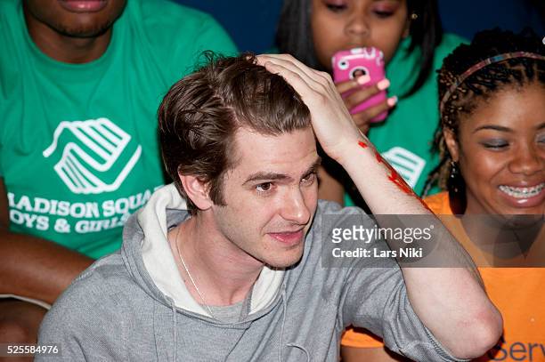 Andrew Garfield of The Amazing Spider-man takes part in the Be Amazing, Stand Up and Volunteer initiative at the Farragut House in Brooklyn. �� LAN