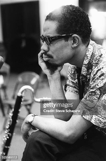 Composer and horn player Eric Dolphy during the recording sessions for George Russell's Ezz-thetics album at Riverside Studios.