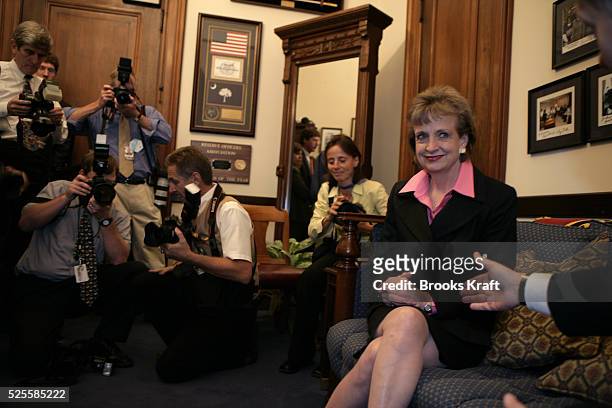 White House Counsel Harriet Miers meets with Senator Lindsey Graham , while making the rounds visiting Senators on Capitol Hill in Washington,...