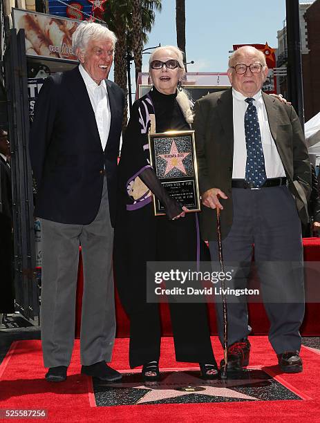 Actors Dick Van Dyke, Barbara Bain and Ed Asner attend Barbara Bain being honored with a Star on the Hollywood Walk of Fame on April 28, 2016 in...