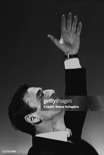 Yves Montand photographed during the run of An Evening With Yves Montand at the John Golden Theatre.