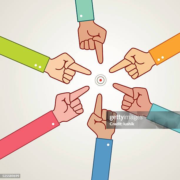 look at this point. human hands pointing target. - hand pointing stock illustrations