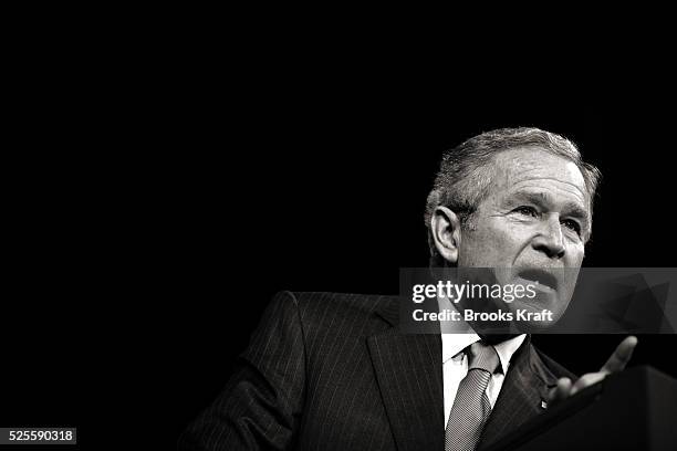 President George W. Bush speaks at the Kansas State University in Manhattan, Kansas, January 23, 2006.