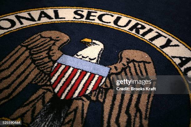 The logo of the U.S. National Security Agency during a visit by U.S. President George W. Bush to the agency's installation in Fort Meade. Bush met...